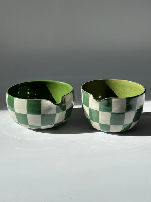 checkered matcha bowl