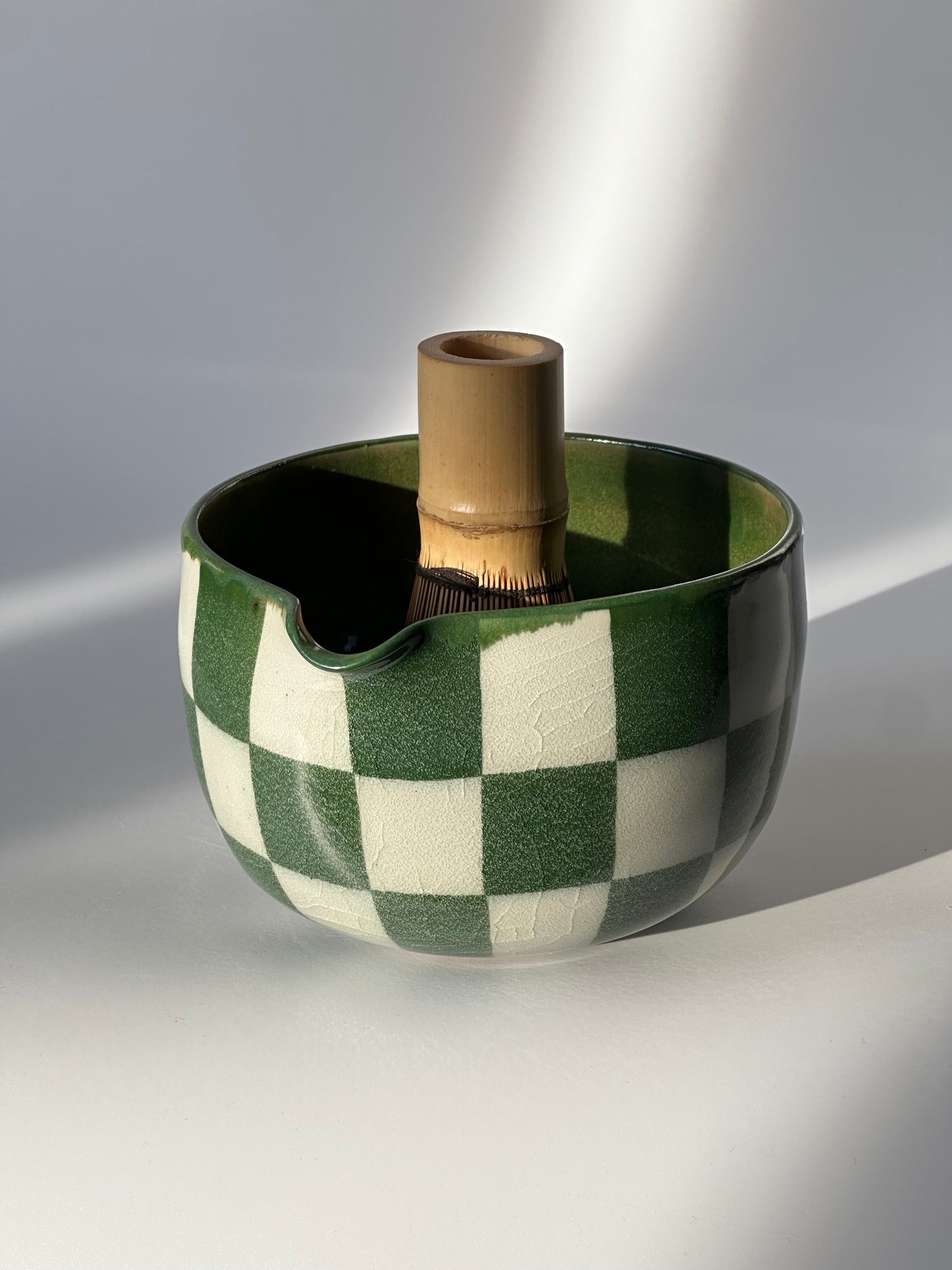 checkered matcha bowl